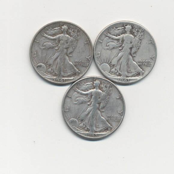 Us Mint Other - 3 Silver US Half-Dollar Coins - Assorted Dates - 1940s - Walking Liberty